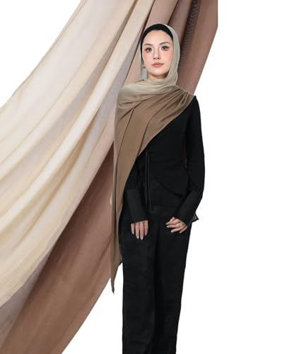 Special Ombre Modal Cotton Hijab Scarf for Women, Graceful Gradient Muslim Head Scarfs - color: Ombre Brown