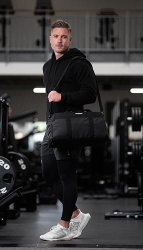 Fitgriff 남성 및 여성용 체육관 가방 V2 신발 및 습식 수납 공간 포함 - 여행, 스포츠, 피트니스 및 운동용 더플 백 - color: 풀 블랙., size: 19 x 10 x 11 inches (Small)