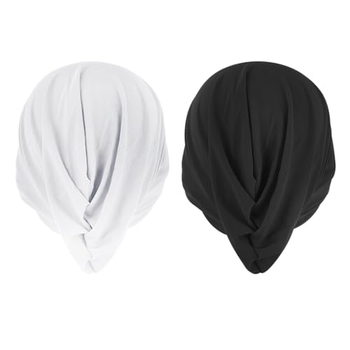 PURFUN 2 Pcs Muslim Inner Hijab Caps Women Girls Stretchy Breathable Full Cover Undercap Tube Bonnet Under Scarf Hats Beanie - color: Black+white/2pcs