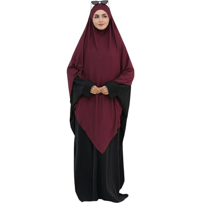 khalat Muslim Stretch Hijab Solid Color Full Cover Hijab for Women V-shaped Fashion Daily Prayer Hijab - color: Wine Red