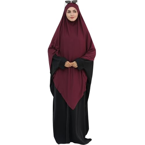 khalat Muslim Stretch Hijab Solid Color Full Cover Hijab for Women V-shaped Fashion Daily Prayer Hijab - color: Wine Red