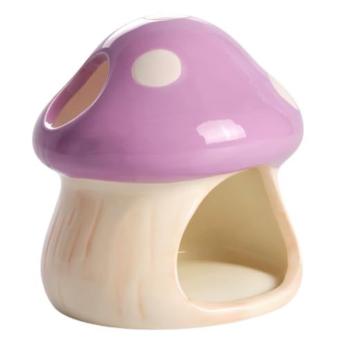 Ceramics Mushroom House Aquarium Decor – Betta Hiding Cave with Breeding Spot for Betta Fish, Shrimp, Small Fish & Goldfish Tank Ornament - Purple - color: Purple