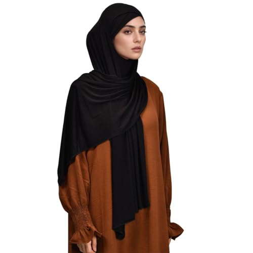 Pre-sewn Instant Hijab Non-slip Scarf for Women Modal Jersey Head Scarf Wrap for Women - color: Black2