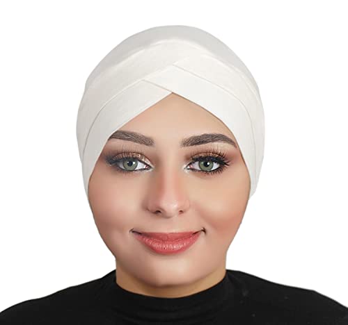 Solid Color Full Cover Inner Hijab Caps Muslim Forehead Cross Turban Stretch Hijab for Women Head Scarf Under Hijab - color: Off-white