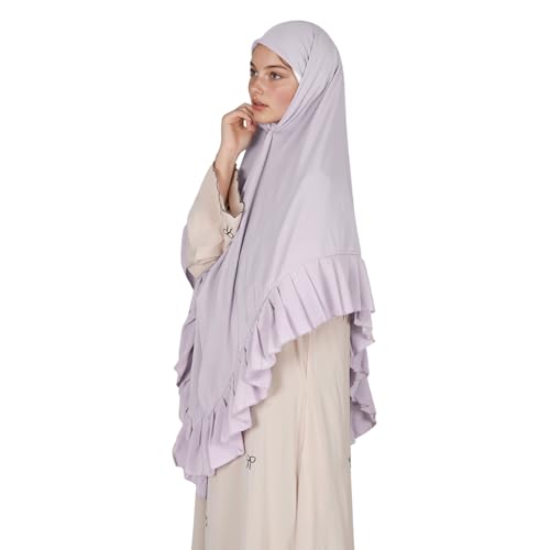 Prayer Hijab for Women Muslim Cotton Blend Lightweight Ruffled Square Scarf - color: Light Purple