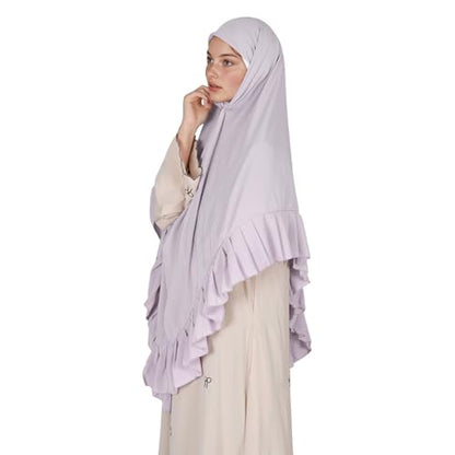 Prayer Hijab for Women Muslim Cotton Blend Lightweight Ruffled Square Scarf - color: Light Purple