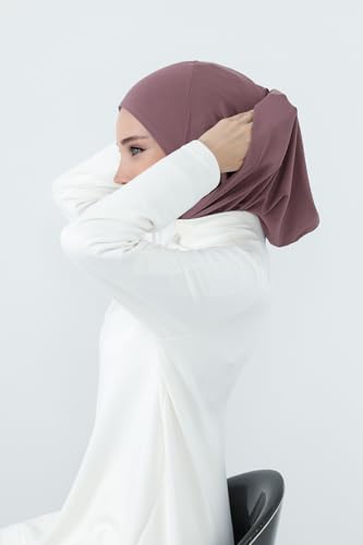 Aisha's Design Full Coverage%95 Cotton Bonnet for Women, Ready-to-Wear Hijab Bonnet Headscarf with Neck Coverage - color: Dusty Rose