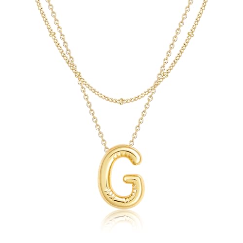 Lcherry 18K Gold Plated Bubble Initial Letter Necklace for Women - color: G: Layred Initial