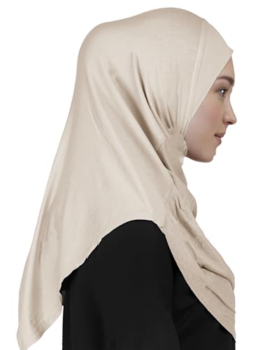 Lina & Lily Modal Jersey Muslim Amira Instant Hijab Scarf One Piece Ready-To-Wear - color: Beige