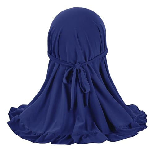 GREUS 2Pcs Kids Hijab for 2-6Y Girls Muslim Headscarf One Piece Hijabs Khimar Islam Arab Scarf Turban Bandana Hat Head Wrap - color: Set F (Blue + Rose Red)