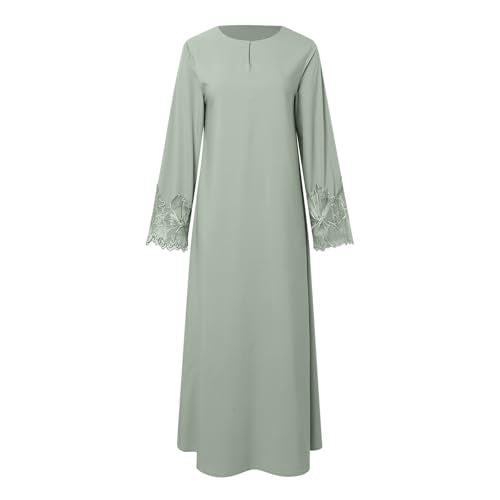 Prayer Clothes for Muslim Women Long Sleeve One-Piece Islamic Prayer Dress O Neck Slim Fit Islamic Evening Gown - color: Light Green, size: Small