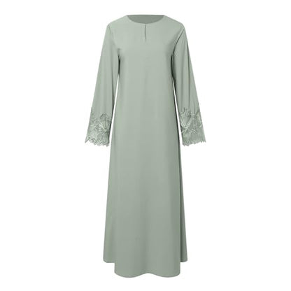 Prayer Clothes for Muslim Women Long Sleeve One-Piece Islamic Prayer Dress O Neck Slim Fit Islamic Evening Gown - color: Light Green, size: Small