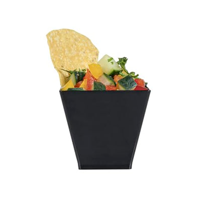 Restaurantware 2-OZ Mini Kova Dessert Tumbler Cup - Elegant Square Black Plastic Cups: Perfect for Serving Desserts and Snack Samples - Disposable and Eco-Friendly - 100-CT - color: Black, size: 2 oz