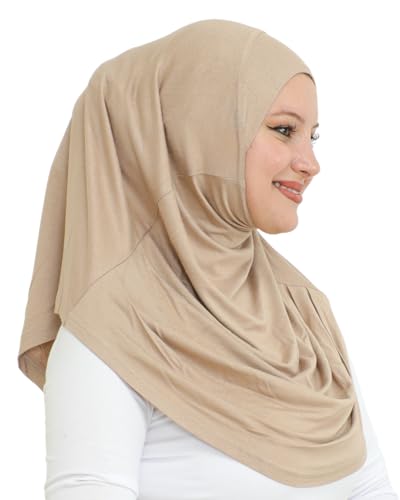 Prien Plain Ready To Wear Hijab for Women, Muslim Instant Turbans, Soft Jersey Scarf, Islamic Clothes, Long Hijabs, Abaya - color: Mink