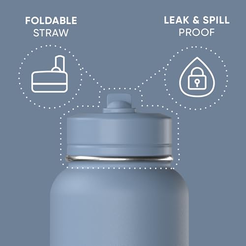 Hydrapeak 32oz Sport Insulated Water Bottle with Straw Lid, Leak & Spill Proof, Keeps Drinks Cold for 24 Hours, Hot for 12 Hours, Premium Stainless Steel Water Bottles (32oz, Modern Blue) - color: Modern Blue
