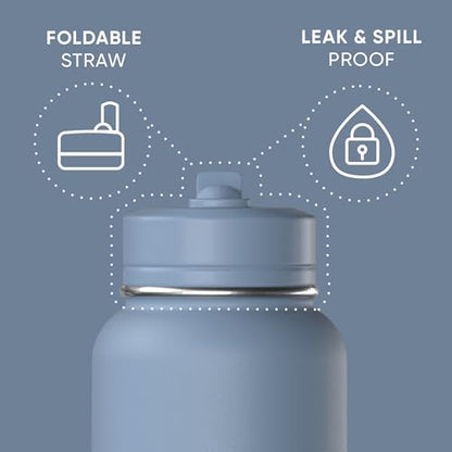 Hydrapeak 32oz Sport Insulated Water Bottle with Straw Lid, Leak & Spill Proof, Keeps Drinks Cold for 24 Hours, Hot for 12 Hours, Premium Stainless Steel Water Bottles (32oz, Modern Blue) - color: Modern Blue