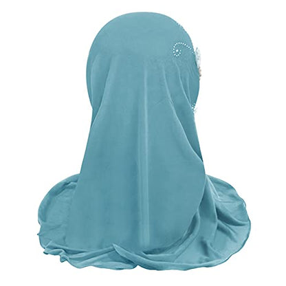Clobeau Muslim Girls Hijab Scarfs Head Wrap Scarf for Girls Age 2-4 - color: Cyan