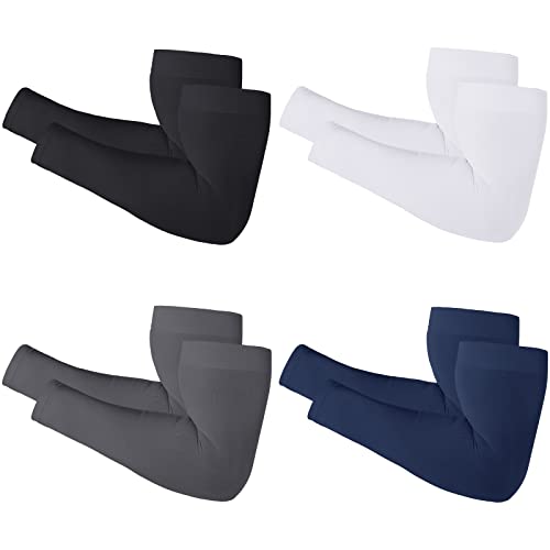 Newbyinn Arm Sleeves for Men Women, Size L - XL, UV Sun Protection Sleeve - color: 4 Pairs: Black + White + Dark Grey + Navy Blue
