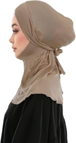 Yeieeo Adjustable Instant Hijab, Full Neck Coverage Breathable Jersey Headscarf for Muslim Women - color: Khaki