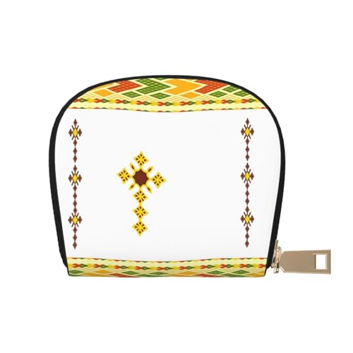 Ethiopian Cross RFID Blocking Semi Circle Card Holder PU Leather Zipper Wallet Pouch Keychain Bag for Women Men, Slim Small Credit Card Case Organizer with 12 Slots - color: Ethiopian Cross1