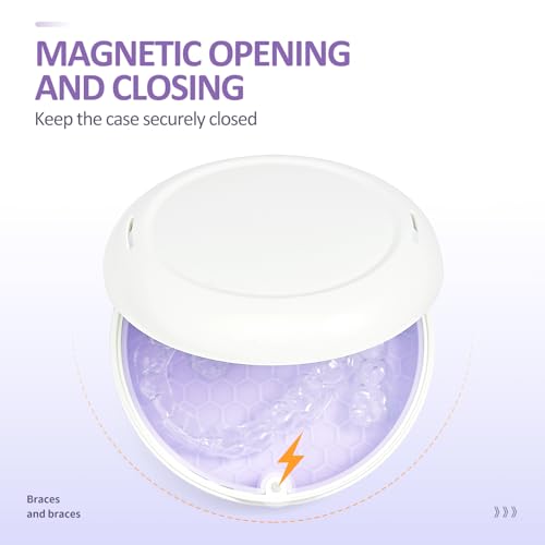 Retainer Case Slim Aligner Case with Vent Holes Removable Inner Tray Silicone for Easy Cleaning, Retainer Removal Tool and Brush (White Purple) - color: White Purple