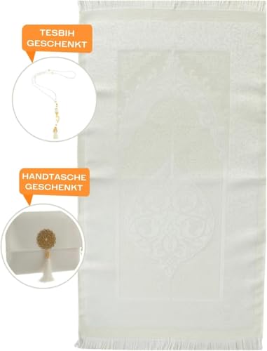 Premium Area Rug for Islamic Prayers - Muslim Prayer Mat and Rug for Men with Arabic Gifts - Traditional Islamic Prayer Rug Islam - سجادة صلاة Included - color: Cream