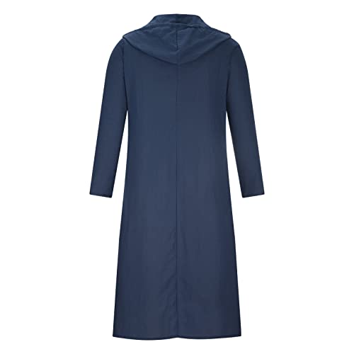 Ctreela Kaftan Thobe for Men Big And Tall Muslim Hooded Robe Mens Long Sleeve Caftan Thawb Islamic Ramadan Masjid Gown - color: Navy, size: 5X-Large