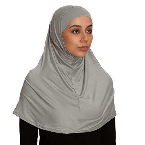 TheHijabStore.com Women's 2 Piece Amira Jersey Hijab - Soft Modal Stretch Head Scarf with Tube Under Scarf Cap - color: Gray