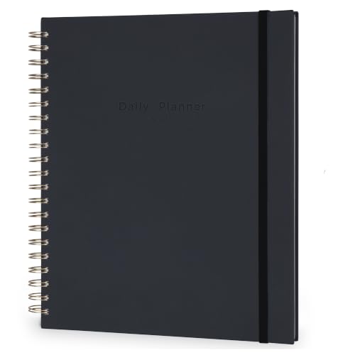 AuroPlanner Undated Daily Planner To Do List Hourly Schedule 2028 2027 2026 Calendar & Holiday Habit Tracker 180 Pages Letter Size 8.5" x 11" Sheets Hardcover Spiral Bound Notebook (Black) - color: Black