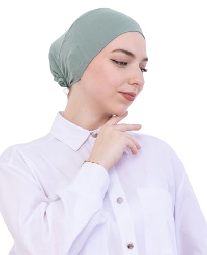 Prien Soft Undercap Hijab for Women, Cotton Islamic Bonnet, Muslim Head Scarf Inner Cap for Prayer Wear, Turban Hat Ramadan - color: Light Green