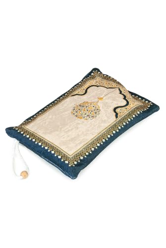 ihvan online Muslim Prayer Rug with Portable Elegant Fabric Bag, Janamaz, Sajadah, Soft Islamic Prayers Rug, Islamic Gifts for Eid Ramadan, Travel Prayer Carpet Mat, Yellow - color: Yellow