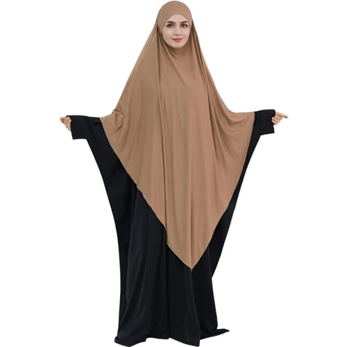 khalat Muslim Stretch Hijab Solid Color Full Cover Hijab for Women V-shaped Fashion Daily Prayer Hijab - color: Khaki