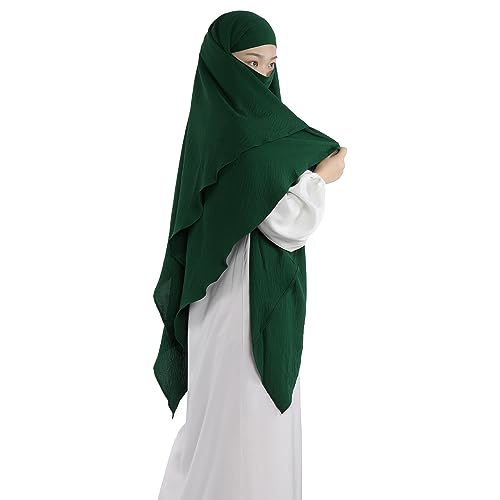Khalat Muslim Prayer Hijab - 2 Layers Soft Breathable Islamic Dubai Women's Instant Long Hijab - color: Dark Green