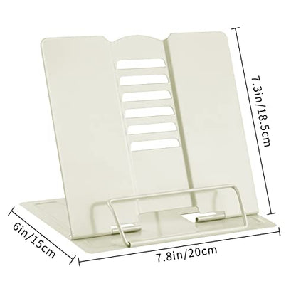 MSDADA Book Stand Metal Reading Rest Book Holder Adjustable Cookbook Documents Holder Portable Sturdy Bookstands for Recipes Textbooks Tablet Music Books with Page Clips Gifts for Girls (Milky White) - color: Milky White
