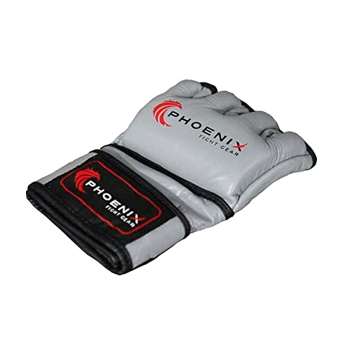 Flight MMA Fight Gloves, Leather Sparring Gloves for MMA & Grappling, Adjustable Wrist Band, Open Palms - color: Grey, size: X-Large