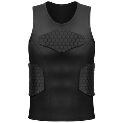 Zicac Men's Sports Shock Rash Guard Compression Padded Shirt Soccer Basketball Protective Gear Chest Rib Guards - color: Black Sleeveless Shirt, size: Large
