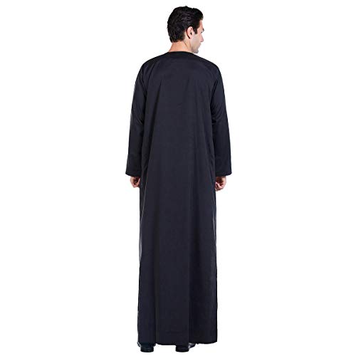 Lenmipot Men's Muslim Clothes Durable Kaftan Robe Dubai Long Gown Ethnic Clothes,1pc Soft Robe - color: D Black, size: X-Large