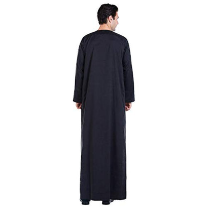 Lenmipot Men's Muslim Clothes Durable Kaftan Robe Dubai Long Gown Ethnic Clothes,1pc Soft Robe - color: D Black, size: X-Large