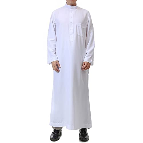 Men's Saudi Arabic Thobe Jubba Dishdasha Long Sleeve Robe Ramadan Muslim Dress Middle East Islamic Clothing (328# White, XL)