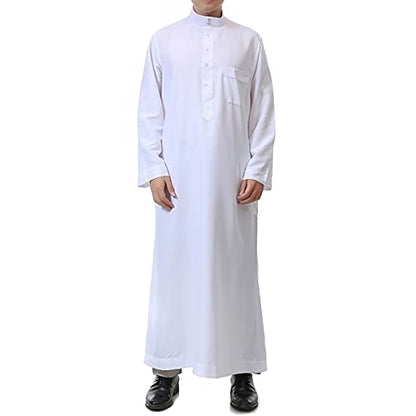Men's Saudi Arabic Thobe Jubba Dishdasha Long Sleeve Robe Ramadan Muslim Dress Middle East Islamic Clothing (328# White, XL)