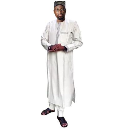 HD African Clothing Long Kaftan Clothes Sets Embroidery Dashiki Outfit for Man - color: White562, size: 3X-Large