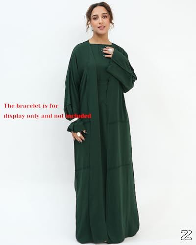 Abaya Muslim Prayer Dress Set Ramadan Open Front Islamic Clothing 3pcs Prayer Robe with Waist Apron Loose Flowy - color: Dark Green, size: Medium