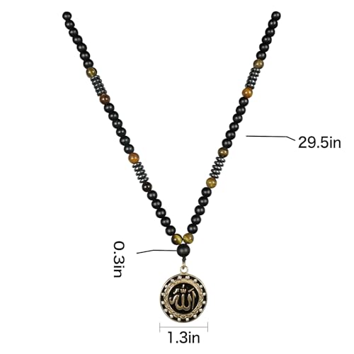Ankh Cross Pendant Ancient Egyptian Hieroglyphic Symbol of Health and Eternal Life Men Cross Necklace with Tiger Eye Stone Obsidian Hematite Triple Protection Crystal Beads Chain - color: Allah Pendant-Gold