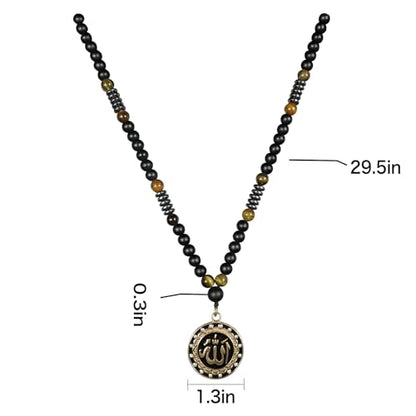 Ankh Cross Pendant Ancient Egyptian Hieroglyphic Symbol of Health and Eternal Life Men Cross Necklace with Tiger Eye Stone Obsidian Hematite Triple Protection Crystal Beads Chain - color: Allah Pendant-Gold