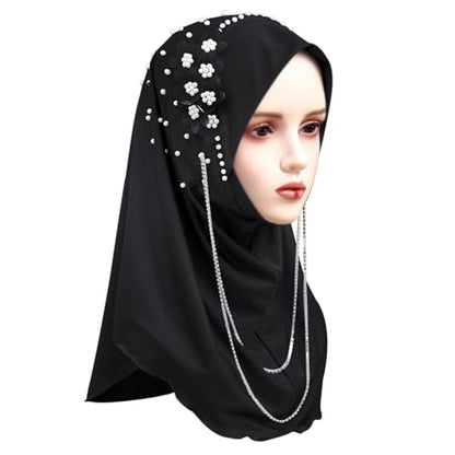 Women Soft One Piece Hijab Long Muslim Turban Islamic Full Head Scarf - color: Chains/Black