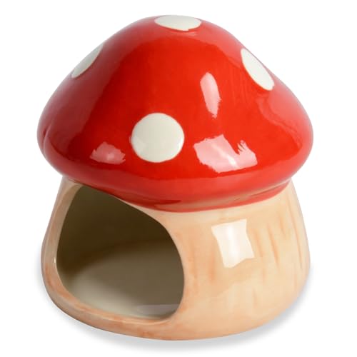 AnRui Ceramic Betta Fish Tank Accessories Decor Cute Mushroom House Aquarium Decoration Hideout Cave Ornament for Small Fish, Shrimp, Goldfish and Reptiles (Red) - color: Red