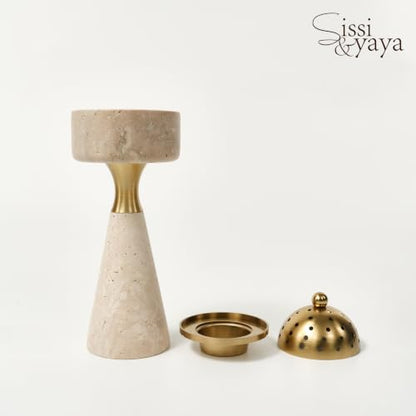Sissi & yaya Marble Incense Burner with Brass Cover, 11 x 3.8 inches, Multi-Purpose Holder for Cones, Coils and Sticks (White) - color: White