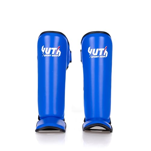 Signature Shin Guards | Premium Muay Thai Shin Guards | Lightweight & Durable Shinguards Muay Thai | Padded, Adjustable Muay Thai Leg Guards for Kickboxing, MMA Sparring, Training - color: Blue, size: Large