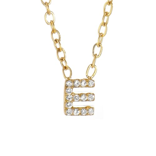 Small Letter Necklace for Women 18K Gold Plated Cubic Zirconia Tiny Initial Necklace Dainty Personalized Name Necklaces - color: E-Gold