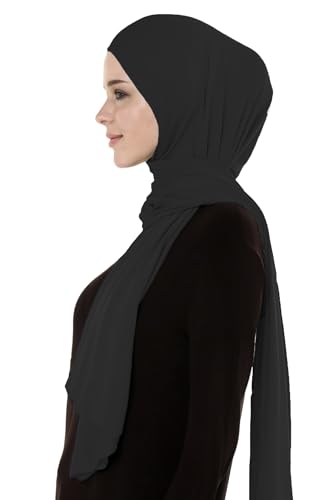 Lina & Lily Breathable Premium Modal Woven Hijab Head Scarf Shawl Wrap for Muslim Women Lightweight - color: Black